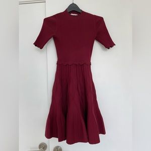 Sandro Scalloped-trim Knitted Dress, fits a size 2-4, red/burgundy